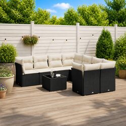9 Piece Garden Sofa Set Outdoor Furniture Black Poly Rattan with Storage