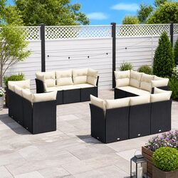 Garden Sofa Set 12 Piece Outdoor Furniture Black Poly Rattan Patio Seating