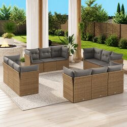 Garden Sofa Set 12 Piece Outdoor Furniture Beige Poly Rattan Modular Patio