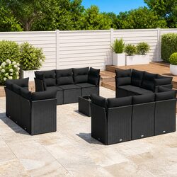 Garden Sofa Set 13 Piece Outdoor Furniture Black Poly Rattan Modular Patio