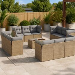 Outdoor Garden Sofa Set 13 Piece Beige Poly Rattan Patio Furniture Modular