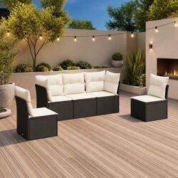 Garden Sofa Set 5 Piece Outdoor Furniture Patio Seating Black Poly Rattan
