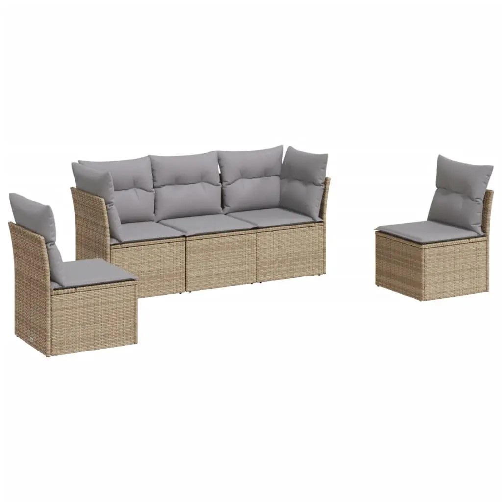 5 Piece Garden Sofa Set Beige Outdoor Furniture Patio Sectional with Cushions