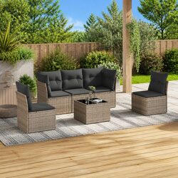 Garden Sofa Set 6 Piece Outdoor Furniture Grey Poly Rattan Modular Patio Lounge