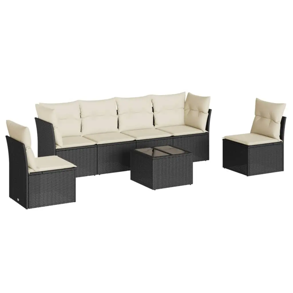 7 Piece Outdoor Garden Sofa Set with Storage Cushions Black Poly Rattan Patio