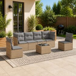 7 Piece Garden Sofa Set Outdoor Furniture Beige Poly Rattan Patio Lounge Seats