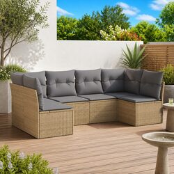 Outdoor Garden Sofa Set 6 Piece Beige Poly Rattan Patio Furniture with Storage