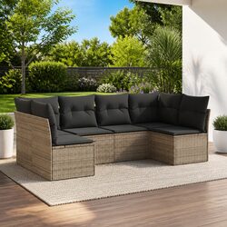 Garden Sofa Set 6 Piece Outdoor Furniture Grey Poly Rattan Patio Modular with