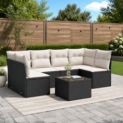 7 Piece Garden Sofa Set Outdoor Furniture Black Poly Rattan Patio Lounge