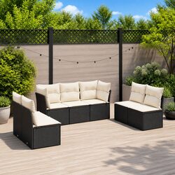 Garden Sofa Set 7 Piece Outdoor Furniture Black Poly Rattan Modular Patio