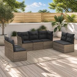 Garden Sofa Set 7 Piece Outdoor Furniture Patio Rattan Lounge with Cushions Grey