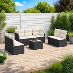 Garden Sofa Set 8 Piece Outdoor Furniture Patio Black Poly Rattan Modular