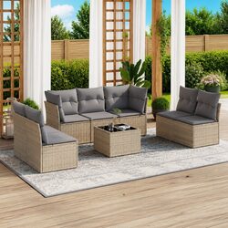 Garden Sofa Set 8 Piece Outdoor Furniture Patio Beige Poly Rattan with Storage
