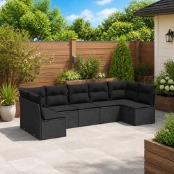 Garden Sofa Set 7 Piece Outdoor Furniture Patio Lounge Poly Rattan Black Modular