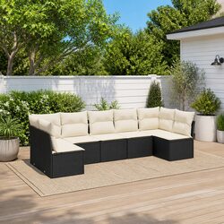 7 Piece Garden Sofa Set Outdoor Patio Furniture Black Poly Rattan with Cushions