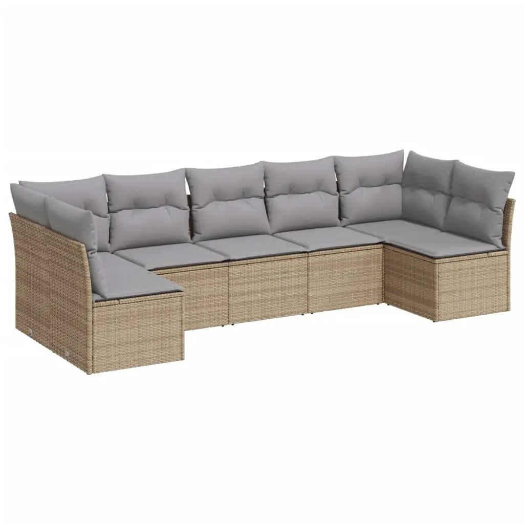 Garden Sofa Set 7 Piece Outdoor Furniture Beige Poly Rattan Patio Seating