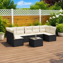 Garden Sofa Set 8 Piece Outdoor Furniture Patio Lounge Black Poly Rattan Modular
