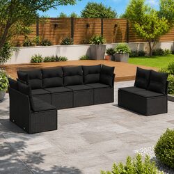 Garden Sofa Set 8 Piece Outdoor Furniture Black Poly Rattan Modular Patio