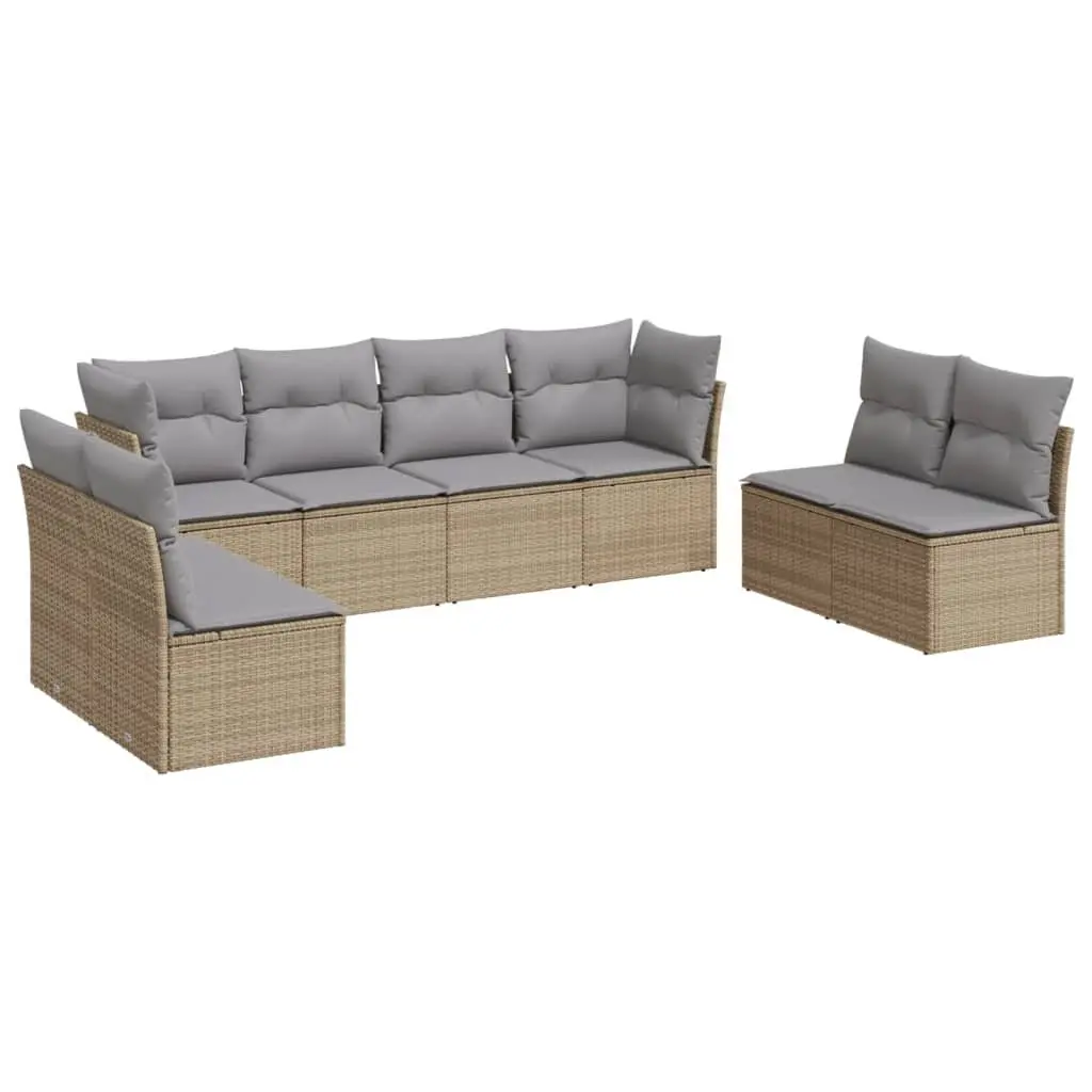 Garden Sofa Set 8 Piece Modular Outdoor Furniture Beige PE Rattan