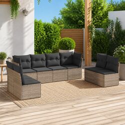 Garden Sofa Set 8 Piece Outdoor Furniture Grey Poly Rattan Patio Seating with