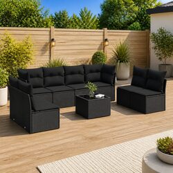 Garden Sofa Set 9 Piece Outdoor Furniture Black Poly Rattan Patio Lounge with