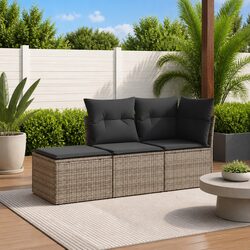 Garden Sofa Set 3 Piece Outdoor Furniture Grey Poly Rattan Modular With Storage