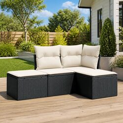 Garden Sofa Set 4 Piece Outdoor Furniture Patio Seating Black Poly Rattan