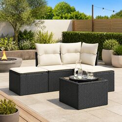 Garden Sofa Set 5 Piece Outdoor Furniture Black Poly Rattan with Storage