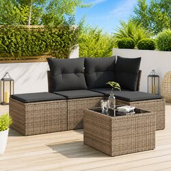 Garden Sofa Set 5 Piece Outdoor Furniture Grey Poly Rattan with Storage Cushions
