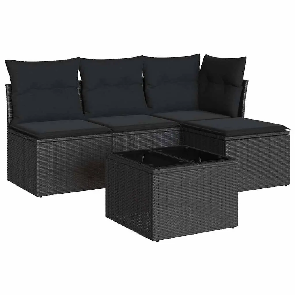 5 Piece Garden Sofa Set with Cushions Black Outdoor Furniture Patio Rattan
