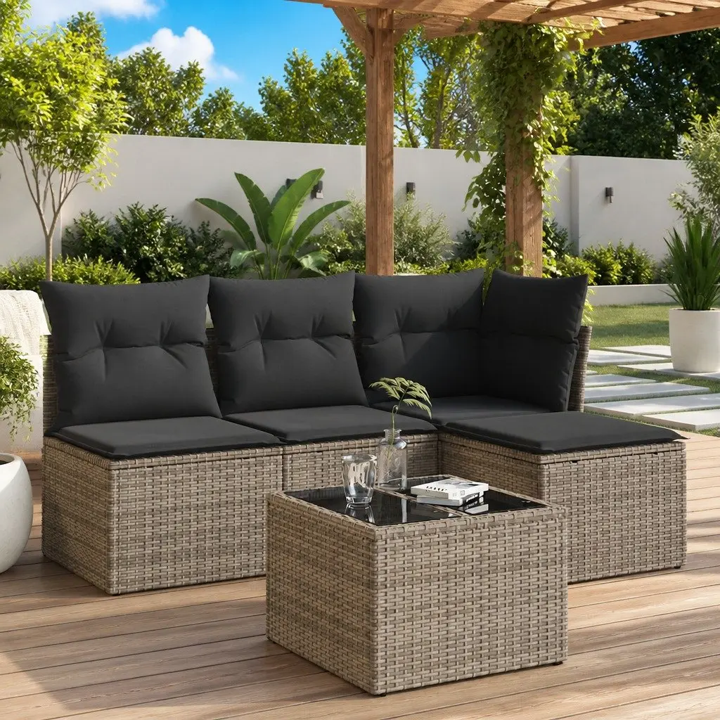 5 Piece Garden Sofa Set Grey Poly Rattan Outdoor Furniture Patio Lounge Chairs