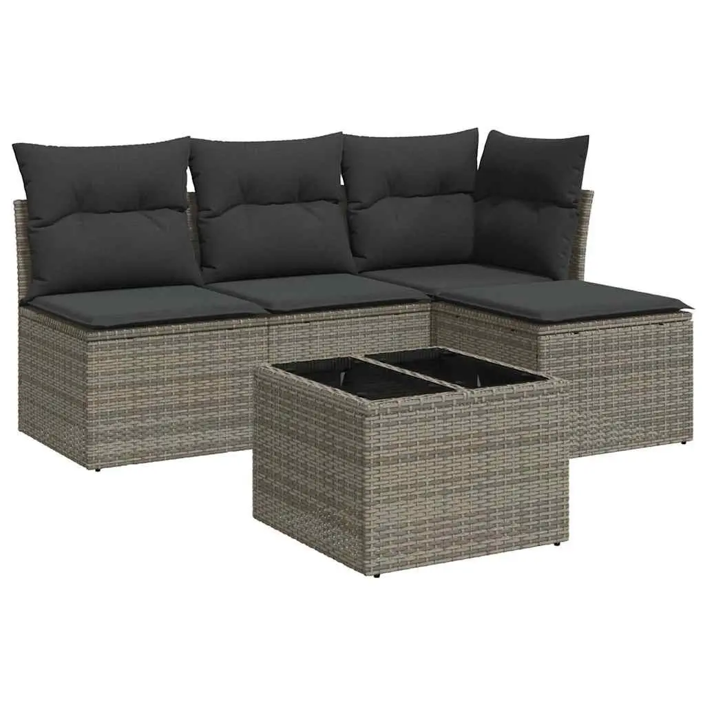 5 Piece Garden Sofa Set Grey Poly Rattan Outdoor Furniture Patio Lounge Chairs