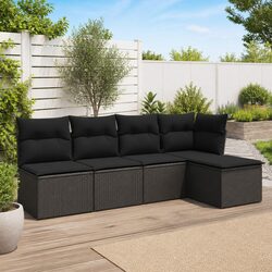 Garden Sofa Set 5 Piece Outdoor Furniture Black Poly Rattan Modular Patio
