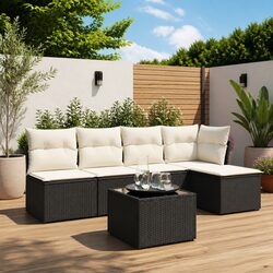 Garden Sofa Set 6 Piece Outdoor Furniture Black Poly Rattan with Cushions