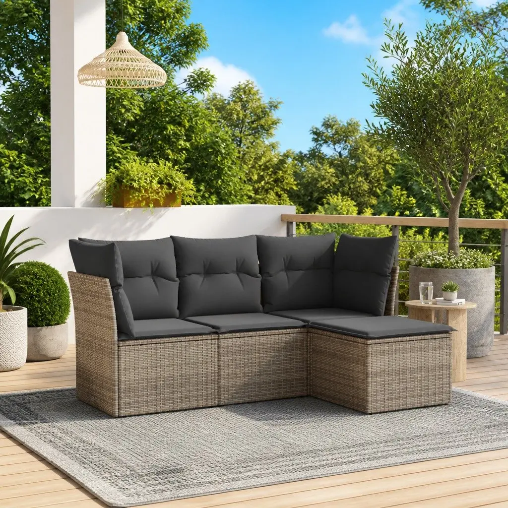 4 Piece Garden Sofa Set with Cushions Grey Outdoor Furniture Poly Rattan Patio