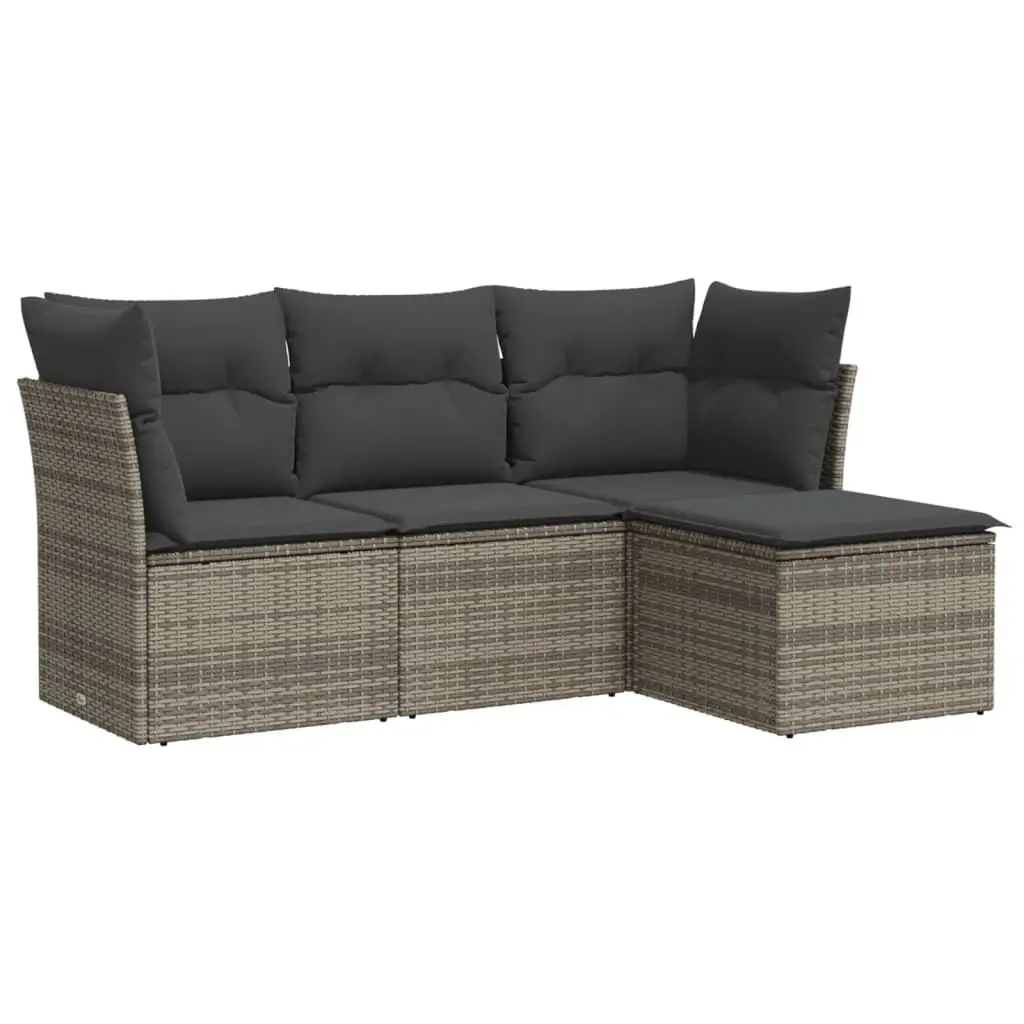 4 Piece Garden Sofa Set with Cushions Grey Outdoor Furniture Poly Rattan Patio