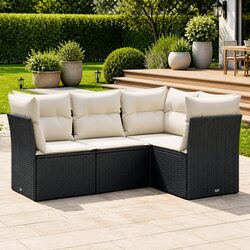 Garden Sofa Set 4 Piece Outdoor Furniture Patio Seating Black Poly Rattan