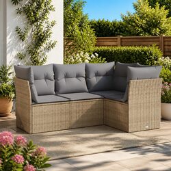 Garden Sofa Set 4 Piece Outdoor Furniture Beige Poly Rattan Patio Lounge Seating