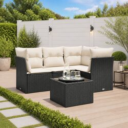 Garden Sofa Set 5 Piece Outdoor Furniture Black Poly Rattan with Cushions Patio