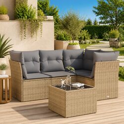 5 Piece Garden Sofa Set Outdoor Patio Furniture with Storage Cushions Beige