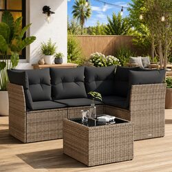 Garden Sofa Set 5 Piece Outdoor Furniture Grey Poly Rattan Patio Lounge