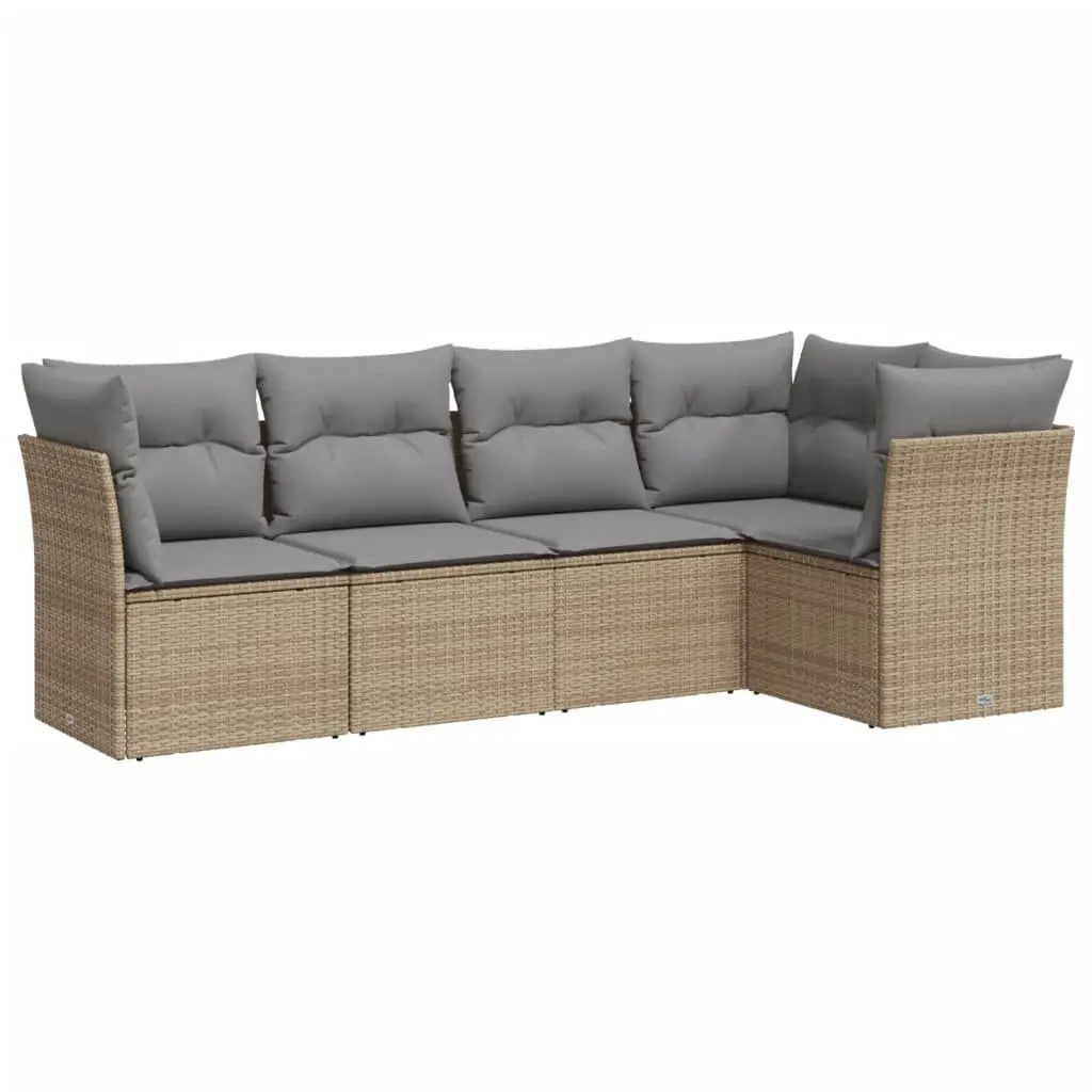 5 Piece Garden Sofa Set Outdoor Patio Furniture Beige Poly Rattan with Cushions
