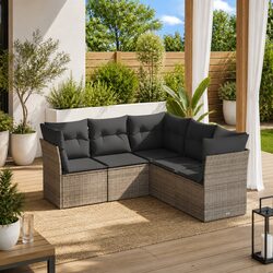 Garden Sofa Set 5 Piece Outdoor Furniture Grey Poly Rattan with Cushions Storage