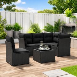 Garden Sofa Set 6 Piece Outdoor Furniture Black Poly Rattan with Storage