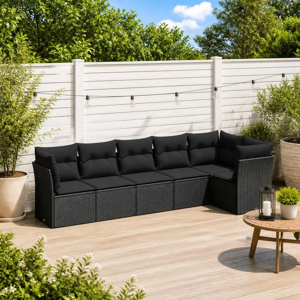 6 Piece Garden Sofa Set Black Poly Rattan Outdoor Furniture Patio Seating