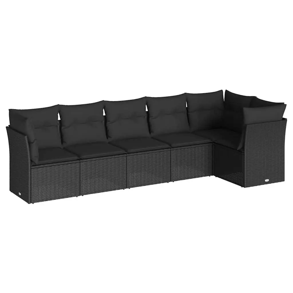 6 Piece Garden Sofa Set Black Poly Rattan Outdoor Furniture Patio Seating
