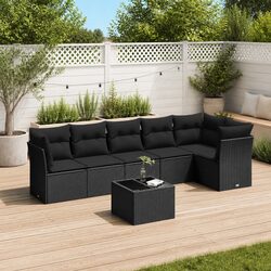 Garden Sofa Set 7 Piece Outdoor Furniture Black Poly Rattan with Cushions