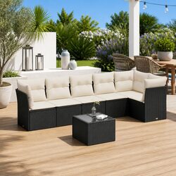 Garden Sofa Set 7 Piece Outdoor Furniture Black Poly Rattan Patio Lounge