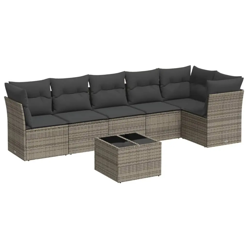 Garden Sofa Set 7 Piece Modular Outdoor Furniture Grey Poly Rattan with Storage