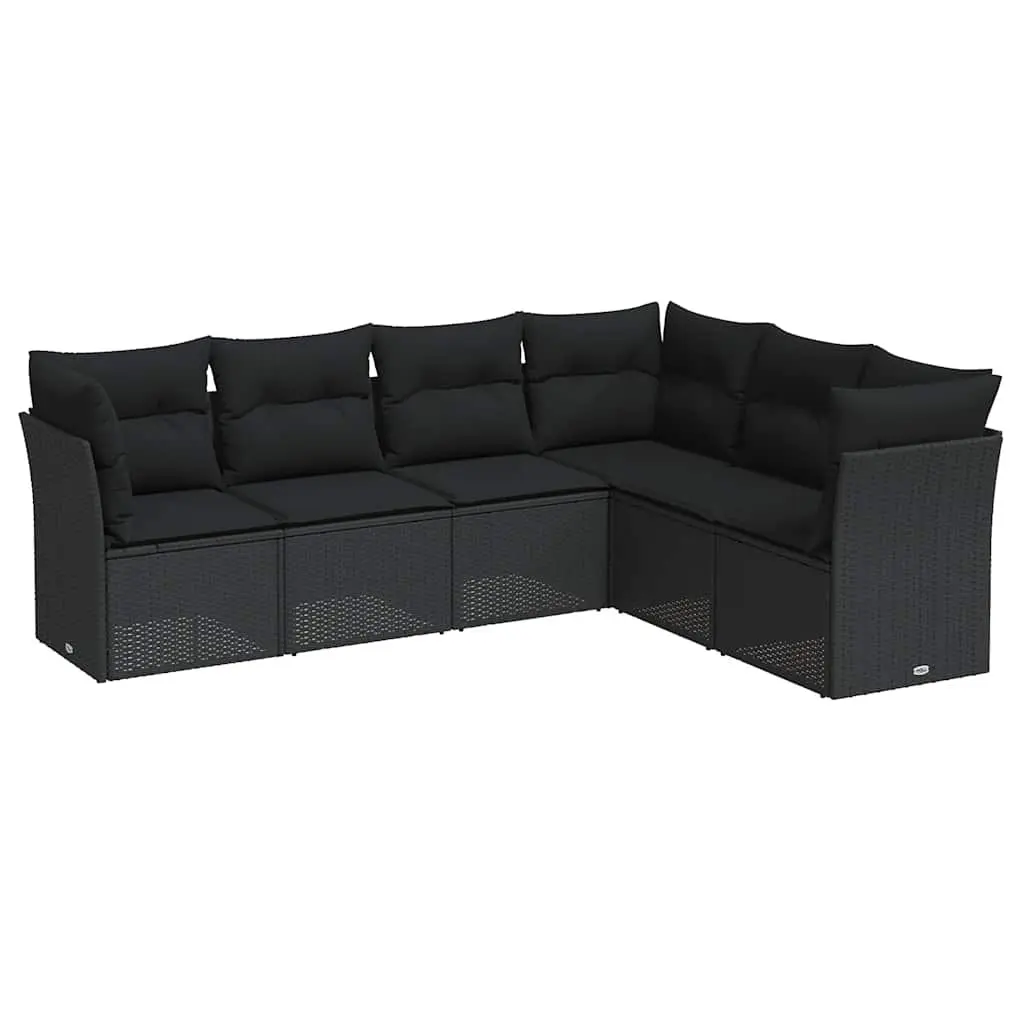 6 Piece Garden Sofa Set Black Poly Rattan Outdoor Furniture with Cushions